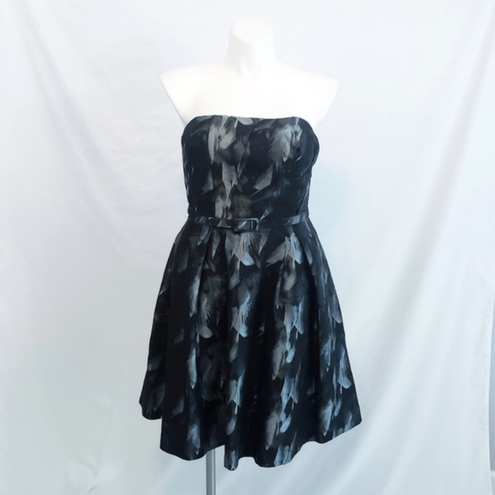 WHBM White House Black Market Feather Print Strapless Fit & Flare Party Dress 12